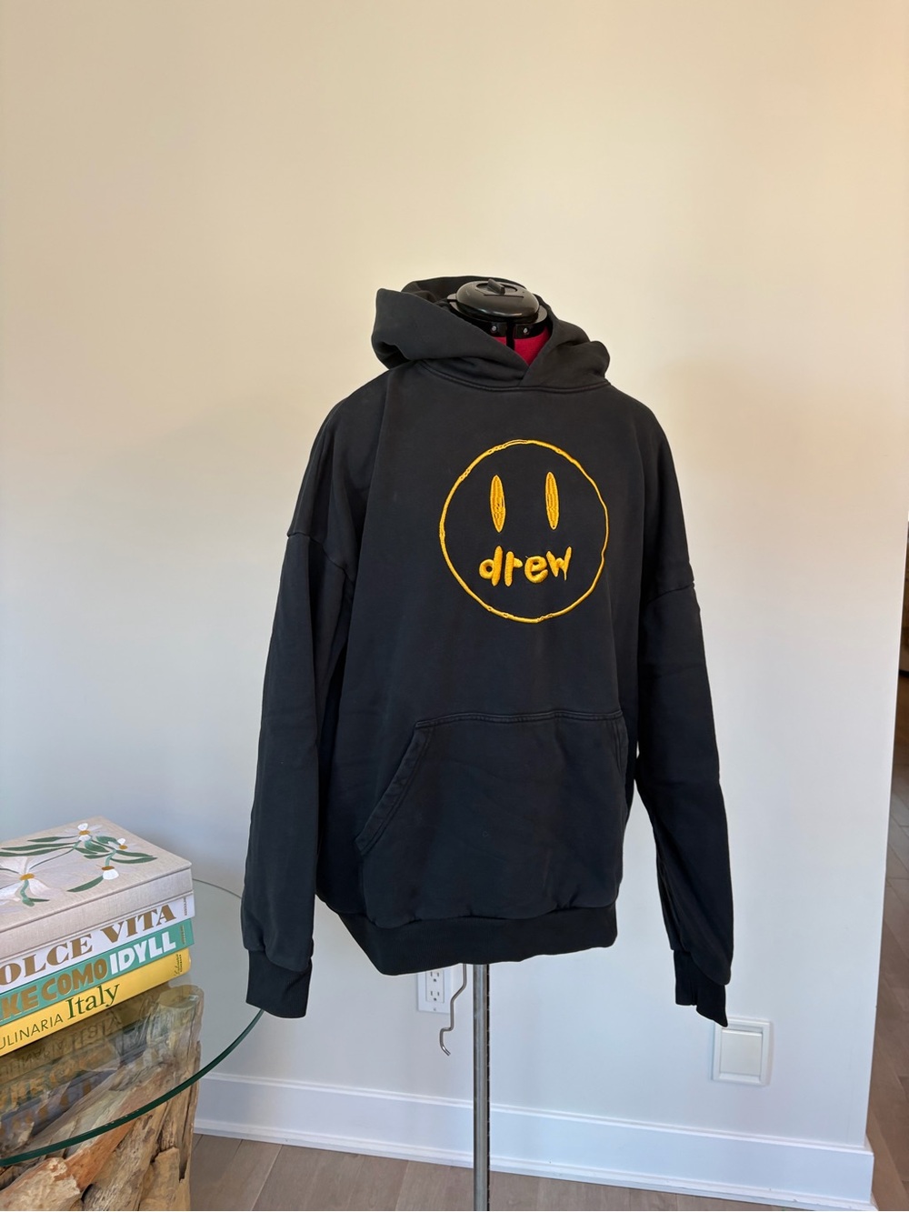 drew house Black Hoodie with Yellow Smiley Logo